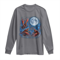 Three Crawfish Moon Long Sleeve Shirt Lobster Howling To The Moon Vintage Moon Animals