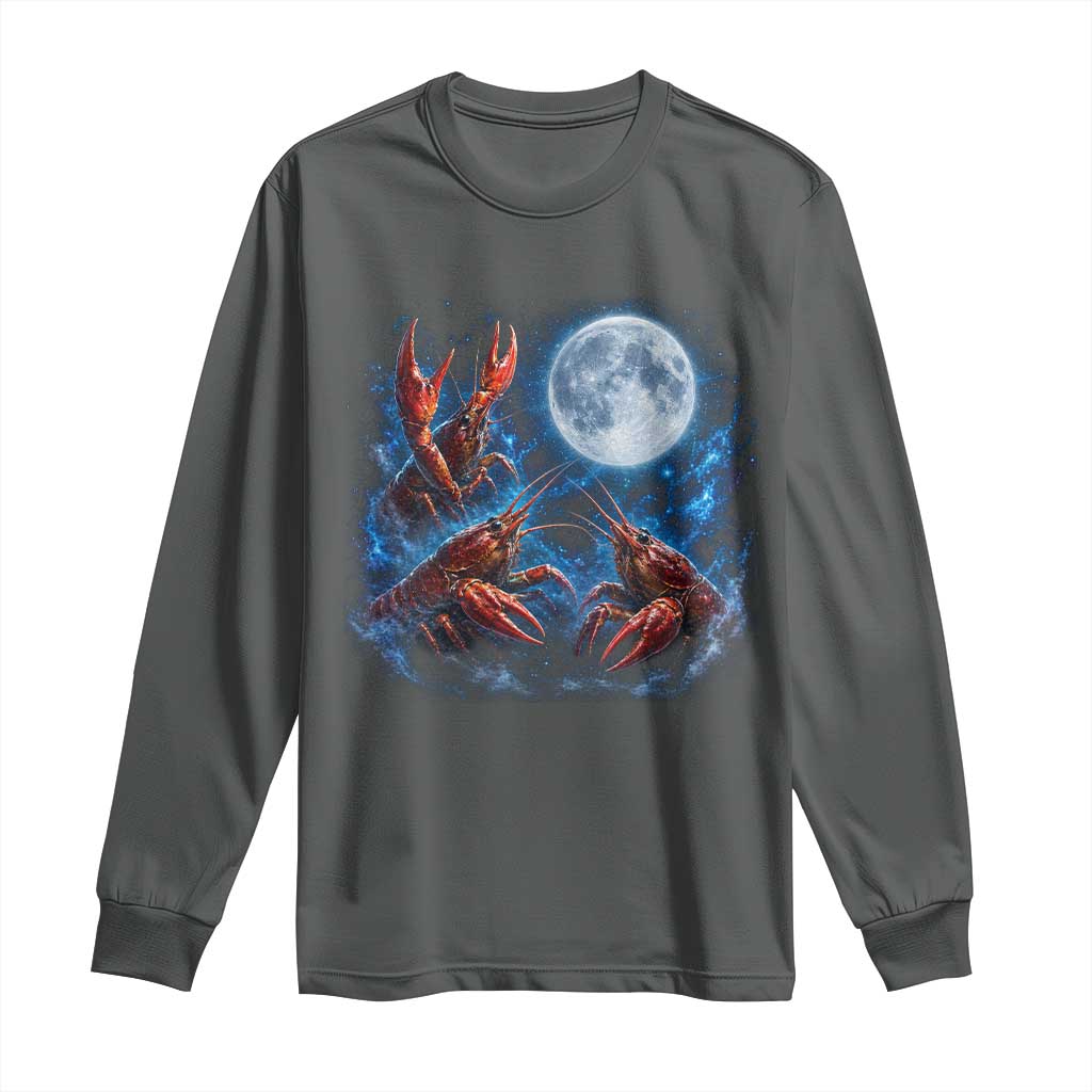 Three Crawfish Moon Long Sleeve Shirt Lobster Howling To The Moon Vintage Moon Animals