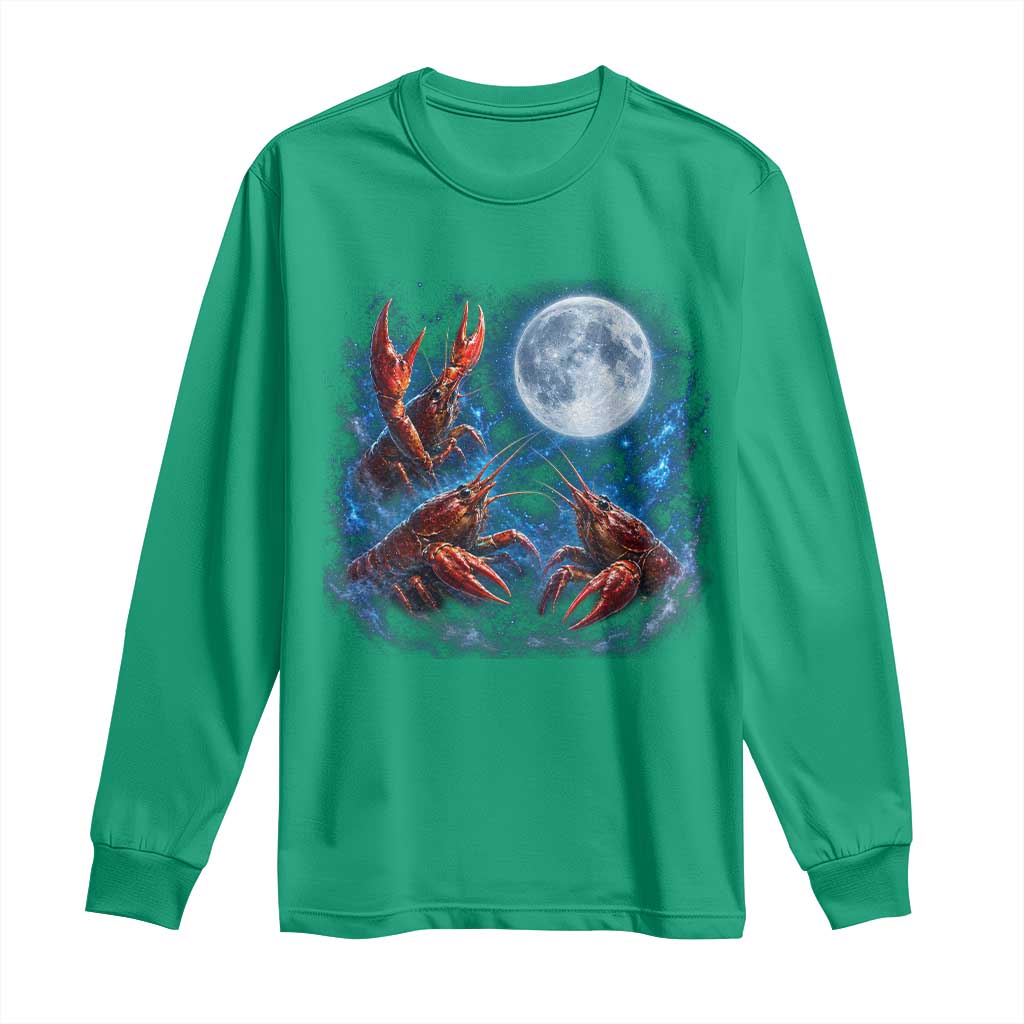 Three Crawfish Moon Long Sleeve Shirt Lobster Howling To The Moon Vintage Moon Animals