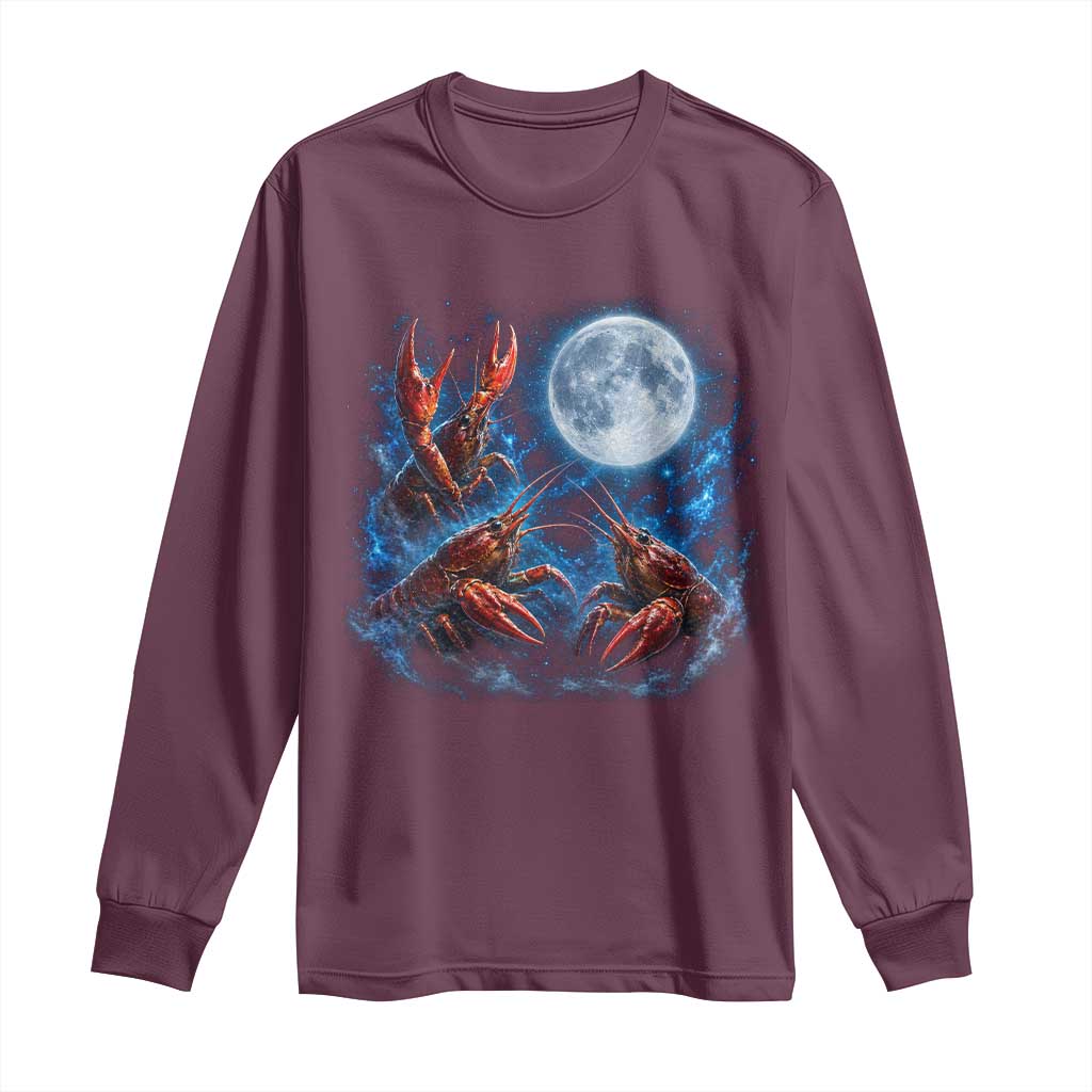 Three Crawfish Moon Long Sleeve Shirt Lobster Howling To The Moon Vintage Moon Animals