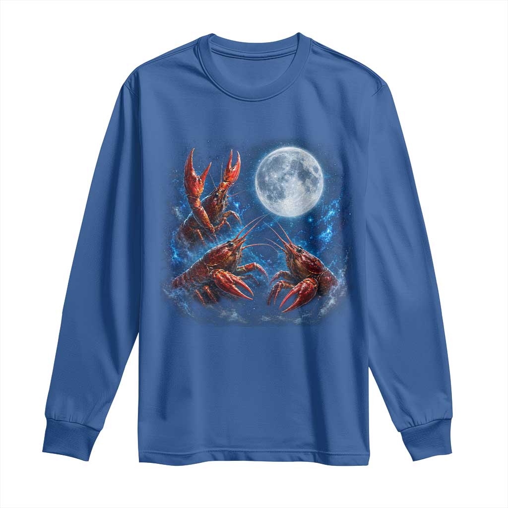 Three Crawfish Moon Long Sleeve Shirt Lobster Howling To The Moon Vintage Moon Animals