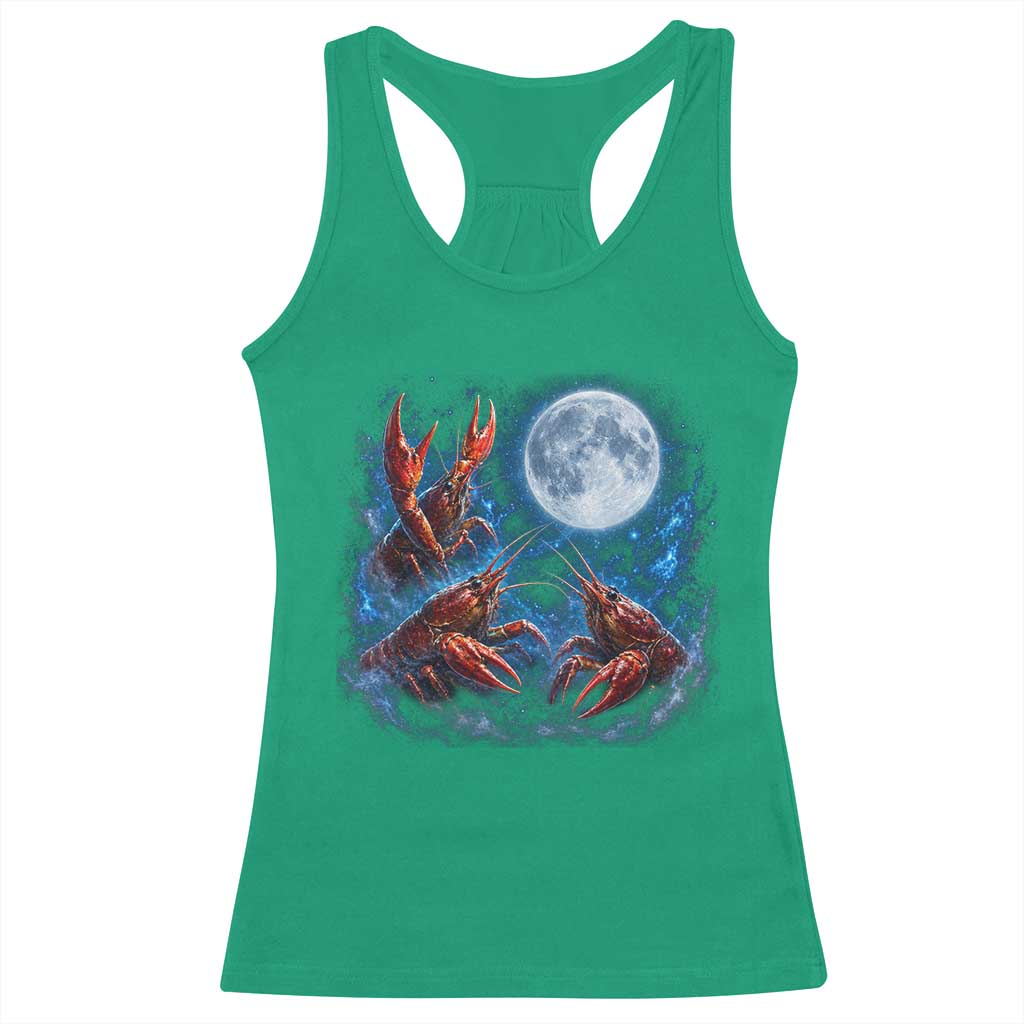 Three Crawfish Moon Racerback Tank Top Lobster Howling To The Moon Vintage Moon Animals