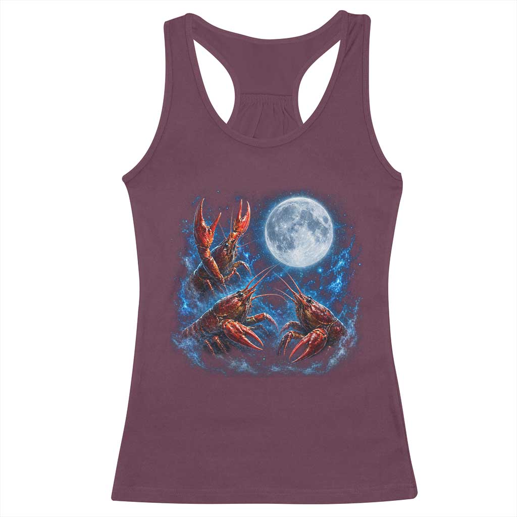 Three Crawfish Moon Racerback Tank Top Lobster Howling To The Moon Vintage Moon Animals