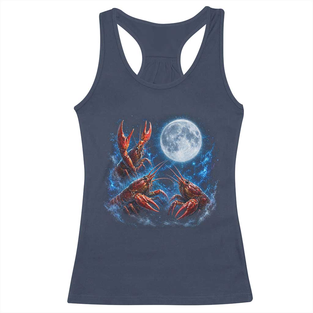 Three Crawfish Moon Racerback Tank Top Lobster Howling To The Moon Vintage Moon Animals