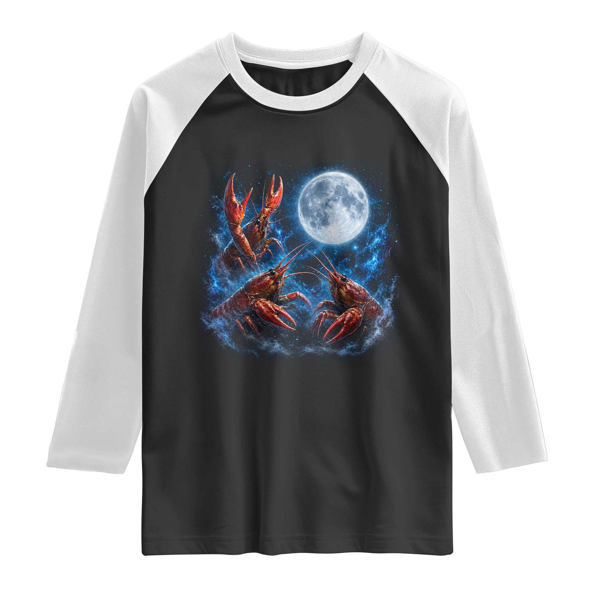 Three Crawfish Moon Raglan Shirt Lobster Howling To The Moon Vintage Moon Animals