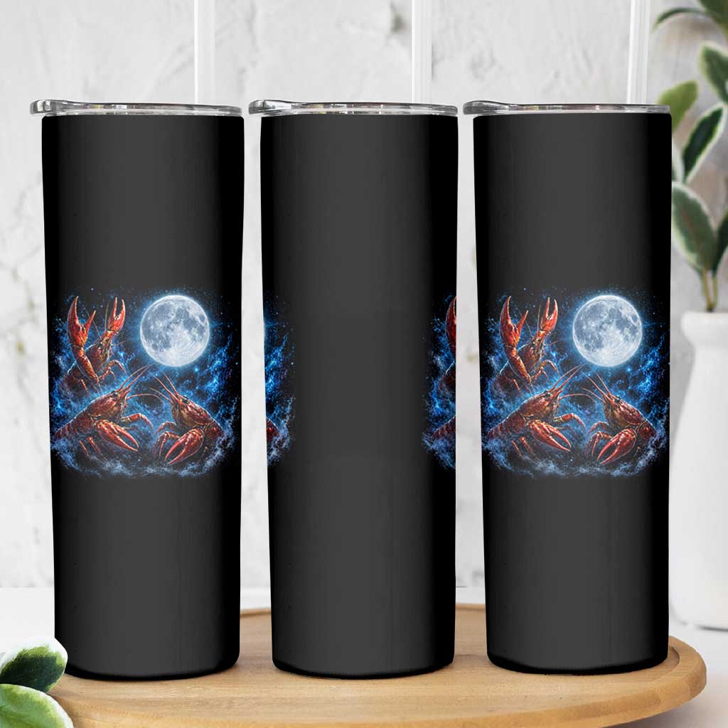 Three Crawfish Moon Skinny Tumbler Lobster Howling To The Moon Vintage Moon Animals