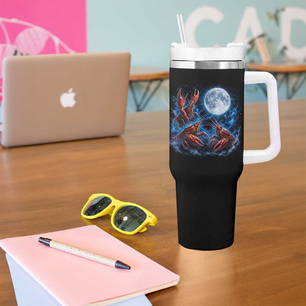 Three Crawfish Moon Tumbler With Handle Lobster Howling To The Moon Vintage Moon Animals
