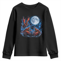 Three Crawfish Moon Youth Sweatshirt Lobster Howling To The Moon Vintage Moon Animals