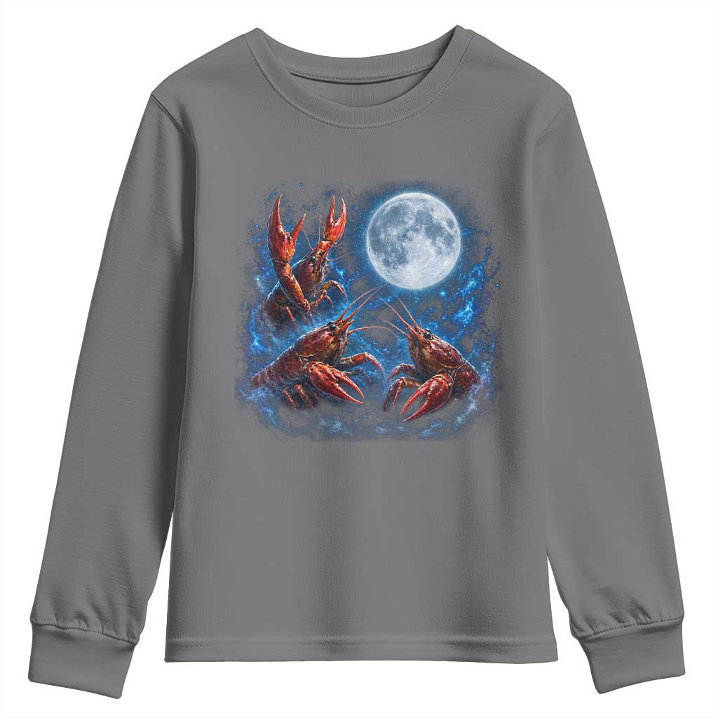 Three Crawfish Moon Youth Sweatshirt Lobster Howling To The Moon Vintage Moon Animals