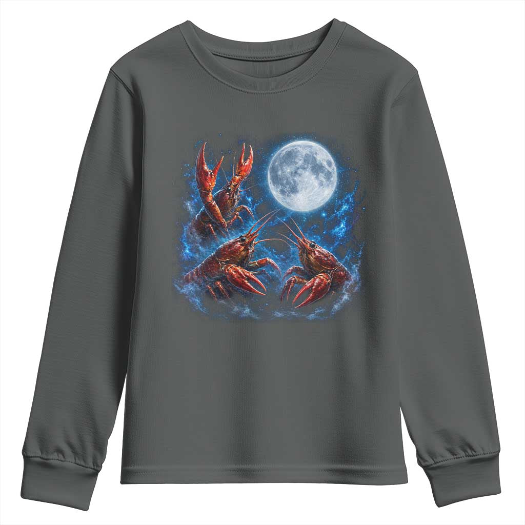 Three Crawfish Moon Youth Sweatshirt Lobster Howling To The Moon Vintage Moon Animals