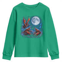 Three Crawfish Moon Youth Sweatshirt Lobster Howling To The Moon Vintage Moon Animals