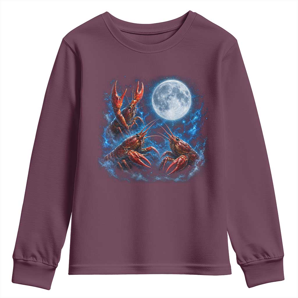 Three Crawfish Moon Youth Sweatshirt Lobster Howling To The Moon Vintage Moon Animals