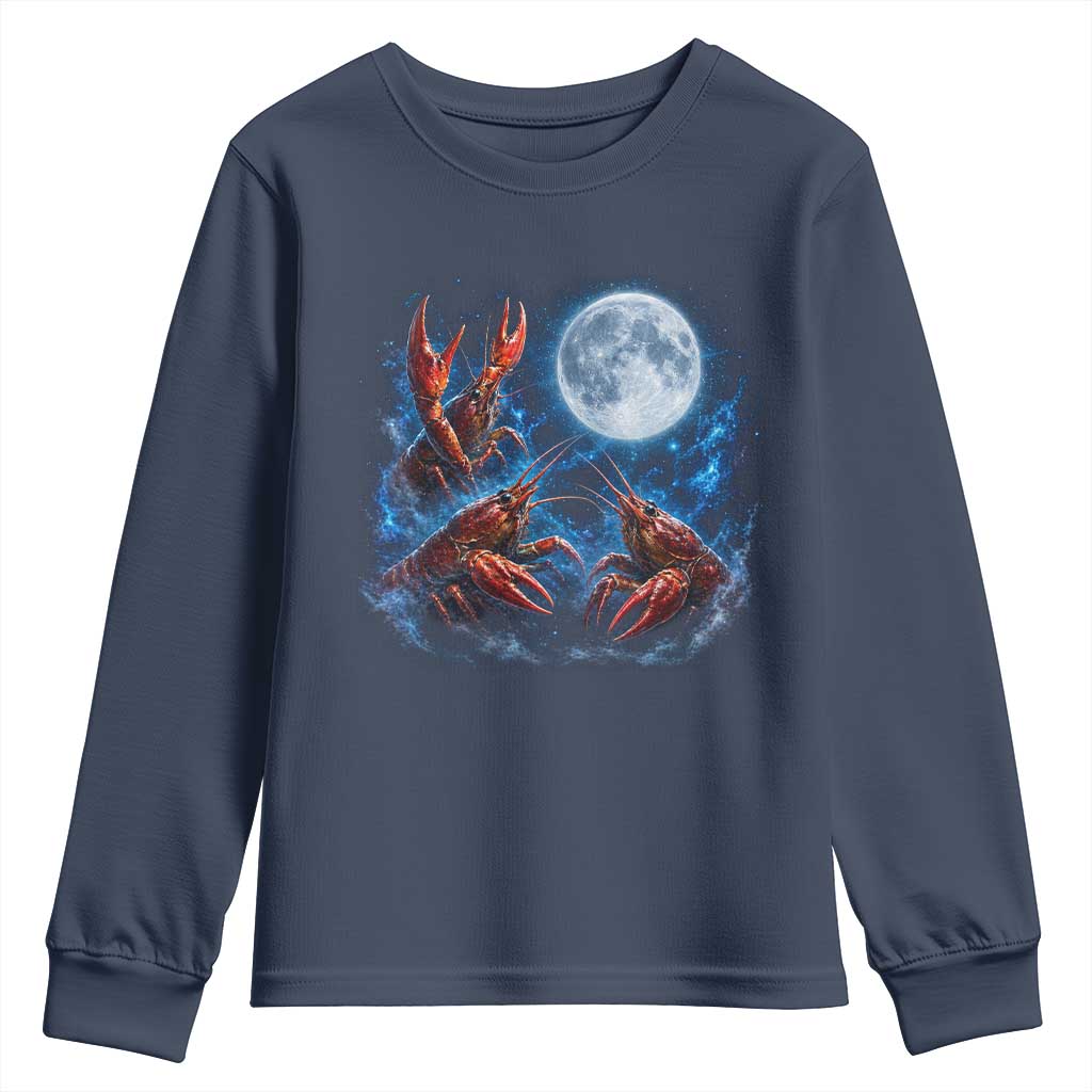 Three Crawfish Moon Youth Sweatshirt Lobster Howling To The Moon Vintage Moon Animals