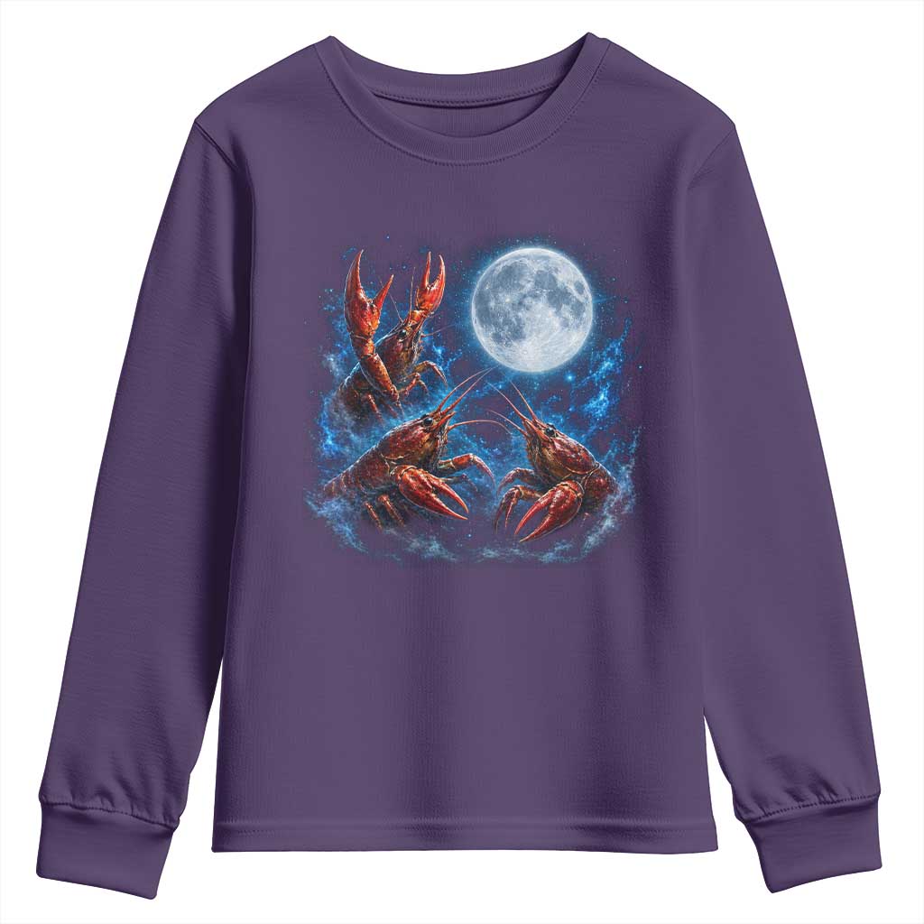 Three Crawfish Moon Youth Sweatshirt Lobster Howling To The Moon Vintage Moon Animals