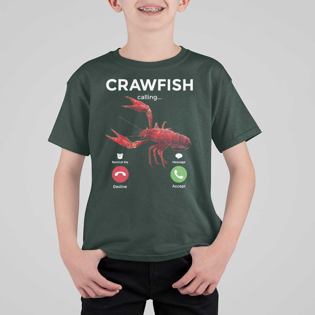 Crawfish Calling T Shirt For Kid Funny Fishing Cajun Boil Lobster Meme