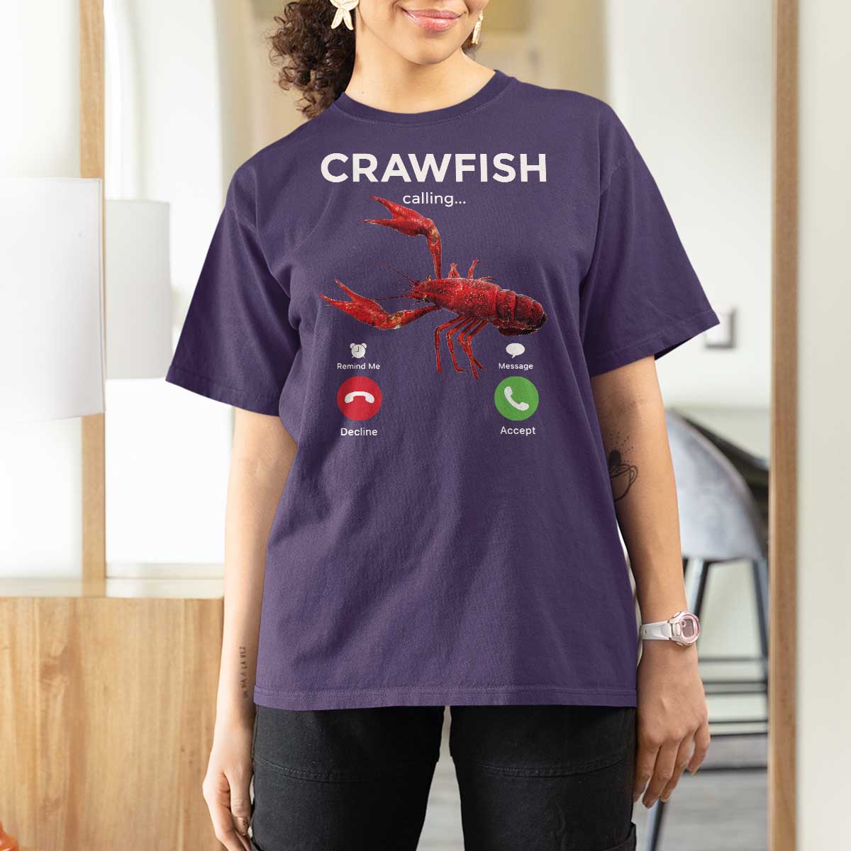Crawfish Calling T Shirt For Women Funny Fishing Cajun Boil Lobster Meme