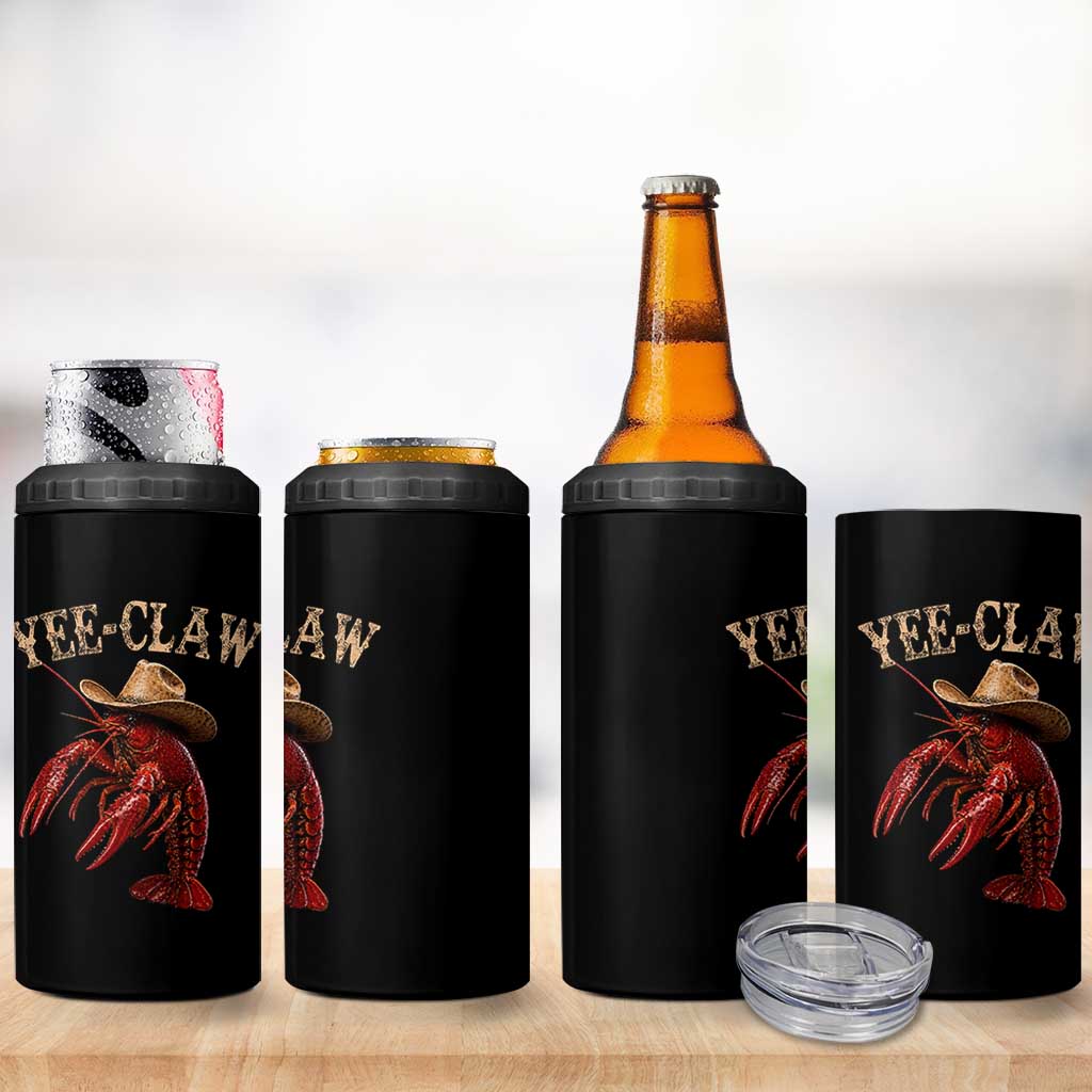 Funny Cowboy Crawfish 4 in 1 Can Cooler Tumbler Yee Claw Funny Crawfish Cajun Seafood Festival