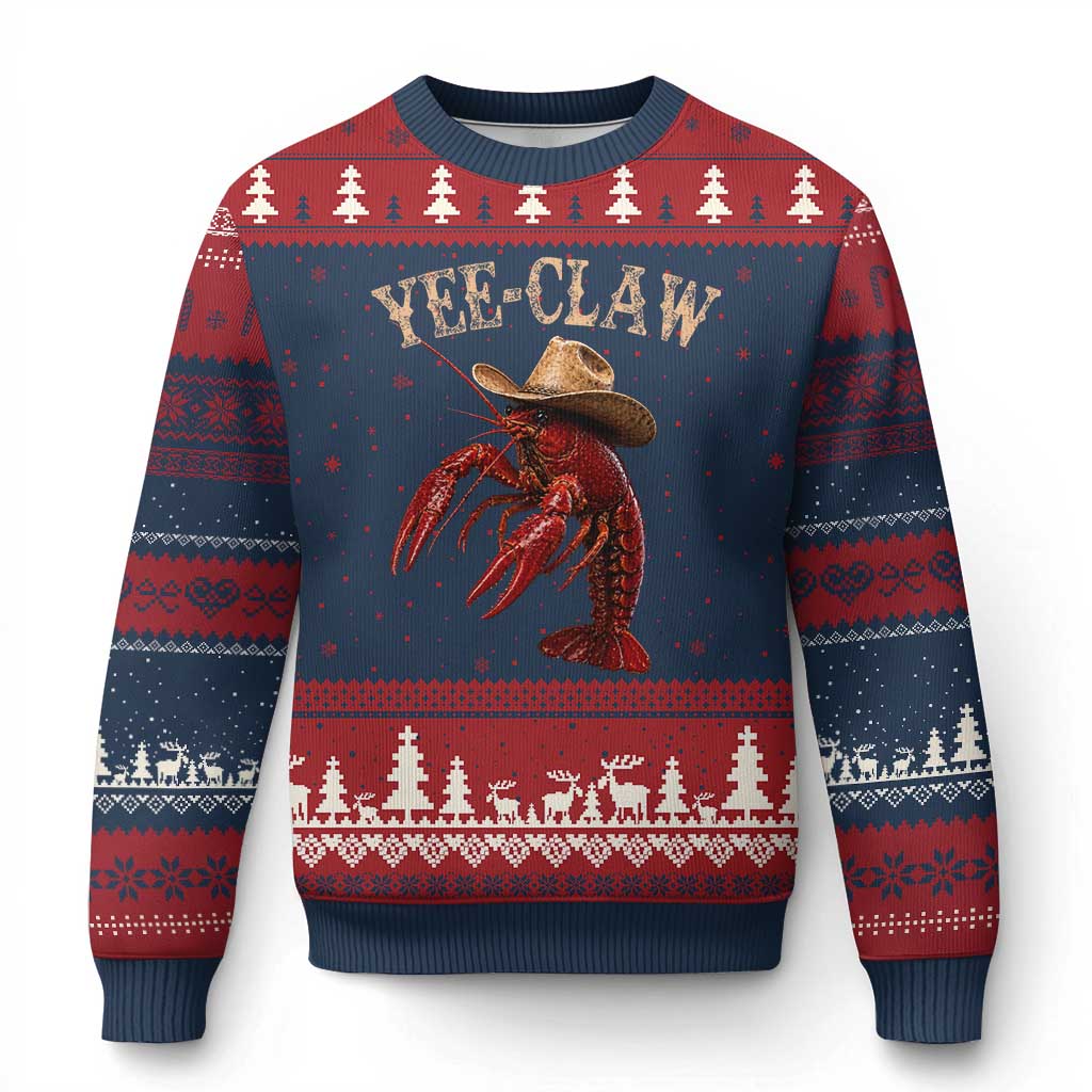 Funny Cowboy Crawfish Ugly Christmas Sweater Yee Claw Funny Crawfish Cajun Seafood Festival