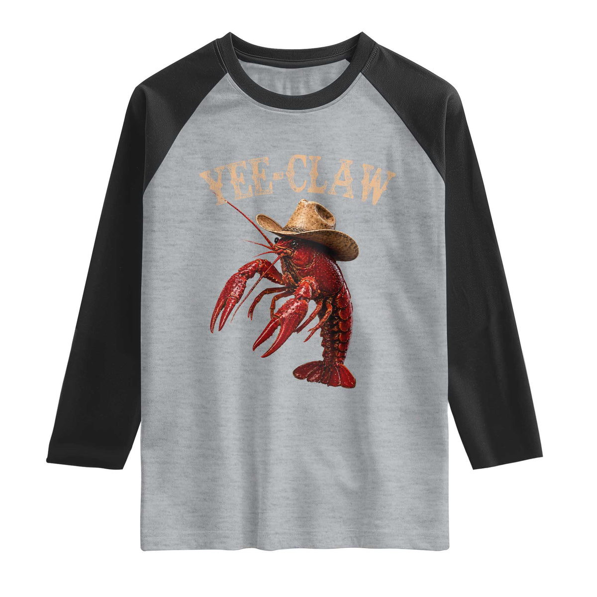 Funny Cowboy Crawfish Raglan Shirt Yee Claw Funny Crawfish Cajun Seafood Festival
