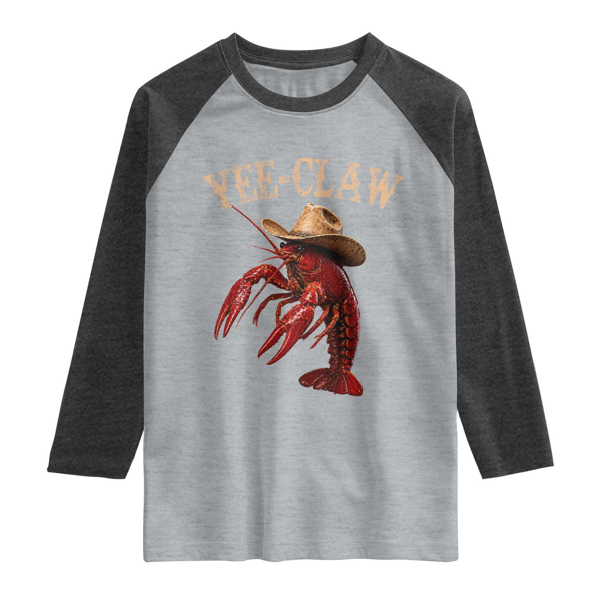 Funny Cowboy Crawfish Raglan Shirt Yee Claw Funny Crawfish Cajun Seafood Festival
