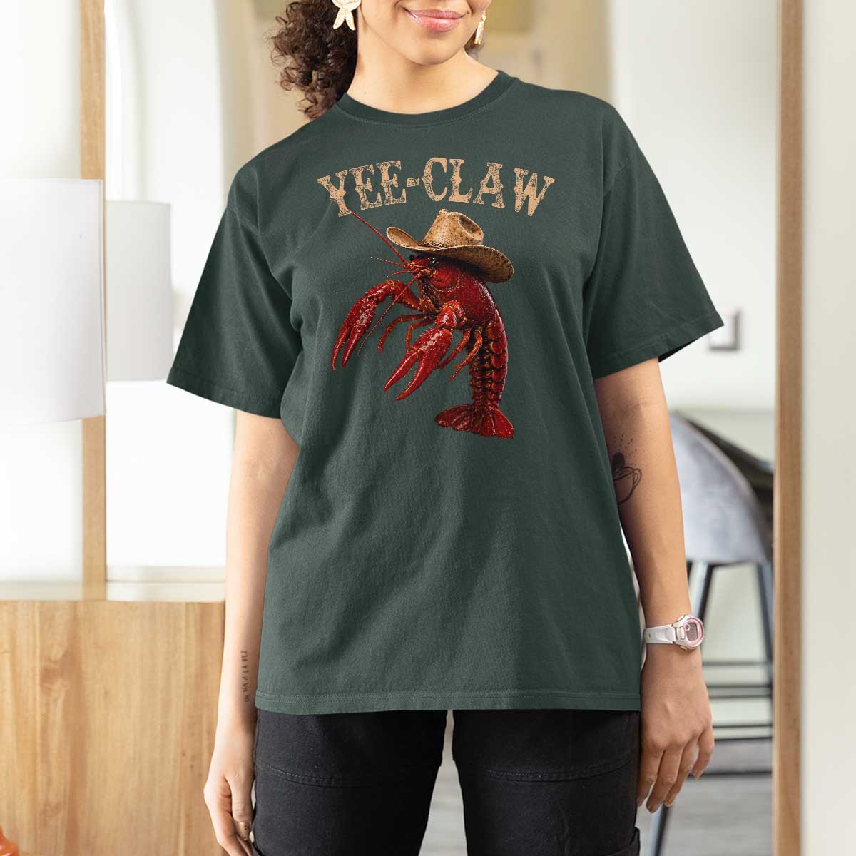 Funny Cowboy Crawfish T Shirt For Women Yee Claw Funny Crawfish Cajun Seafood Festival