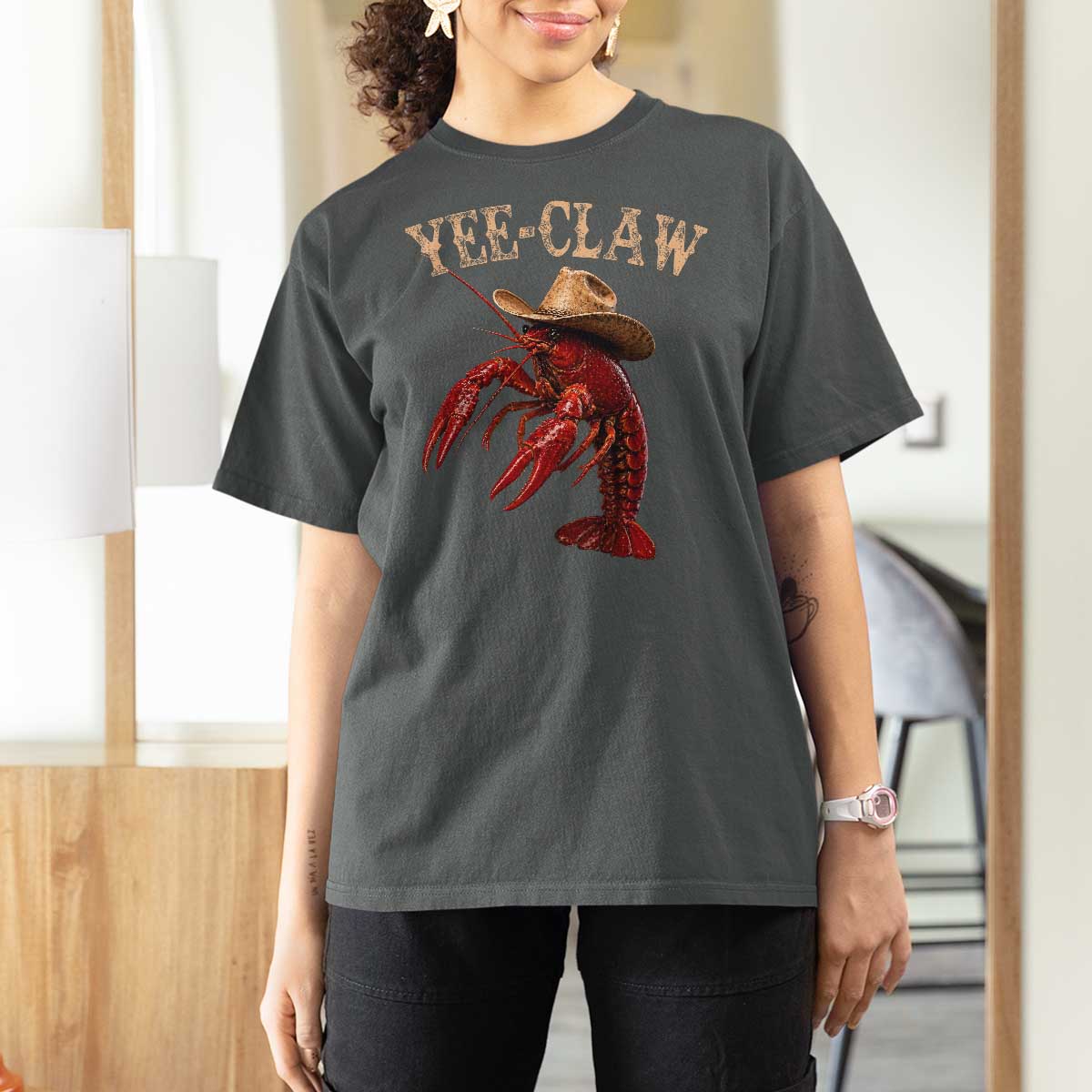 Funny Cowboy Crawfish T Shirt For Women Yee Claw Funny Crawfish Cajun Seafood Festival