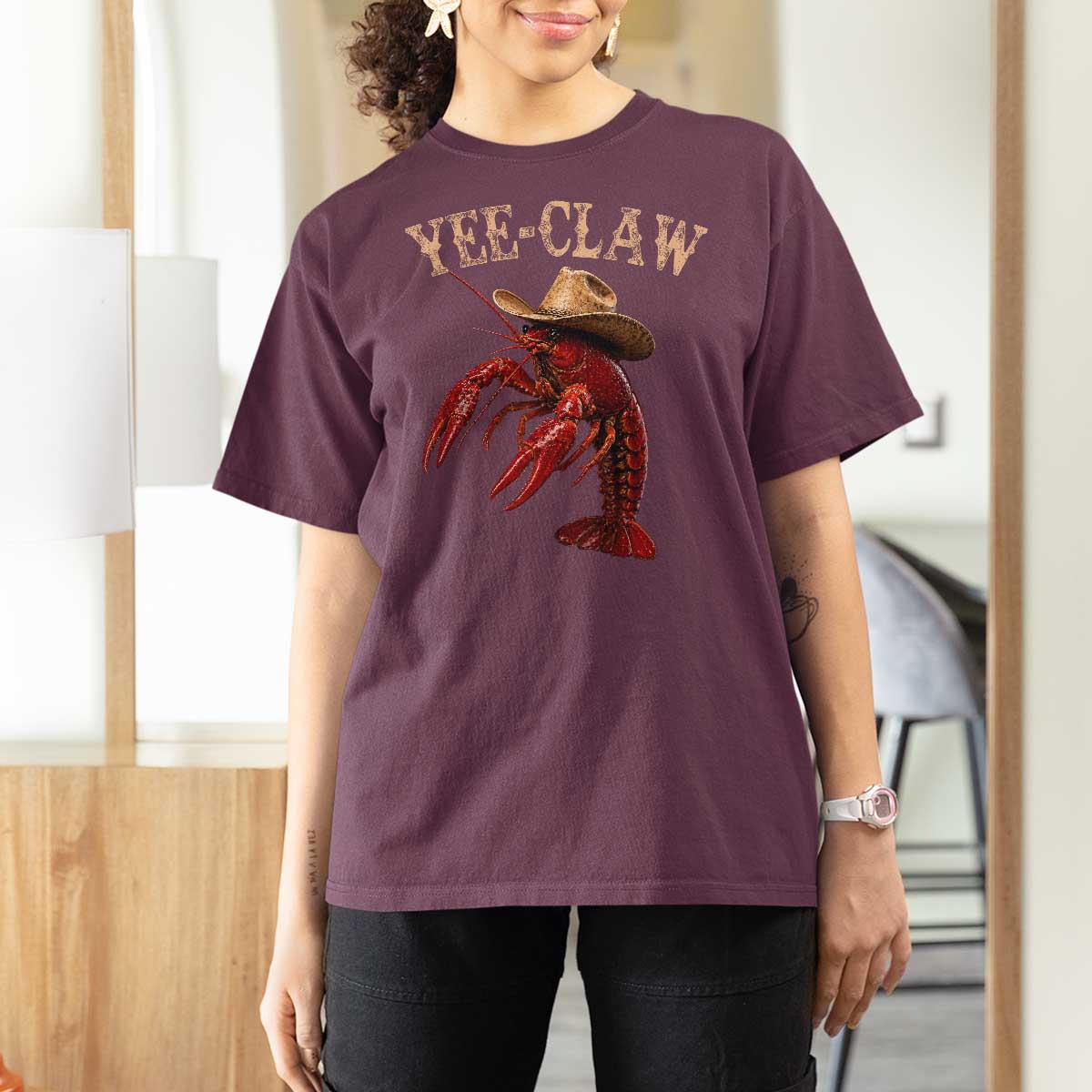 Funny Cowboy Crawfish T Shirt For Women Yee Claw Funny Crawfish Cajun Seafood Festival
