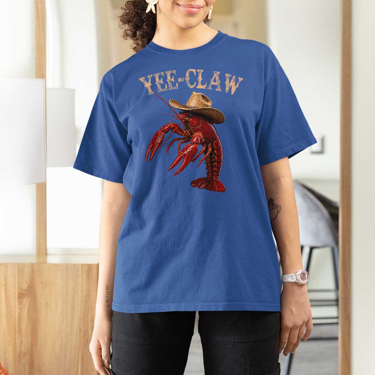Funny Cowboy Crawfish T Shirt For Women Yee Claw Funny Crawfish Cajun Seafood Festival