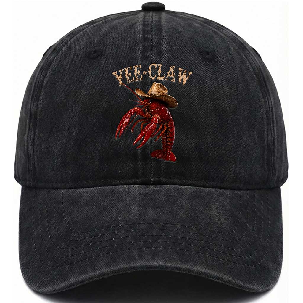 Funny Cowboy Crawfish Washed Cotton Baseball Cap Yee Claw Funny Crawfish Cajun Seafood Festival