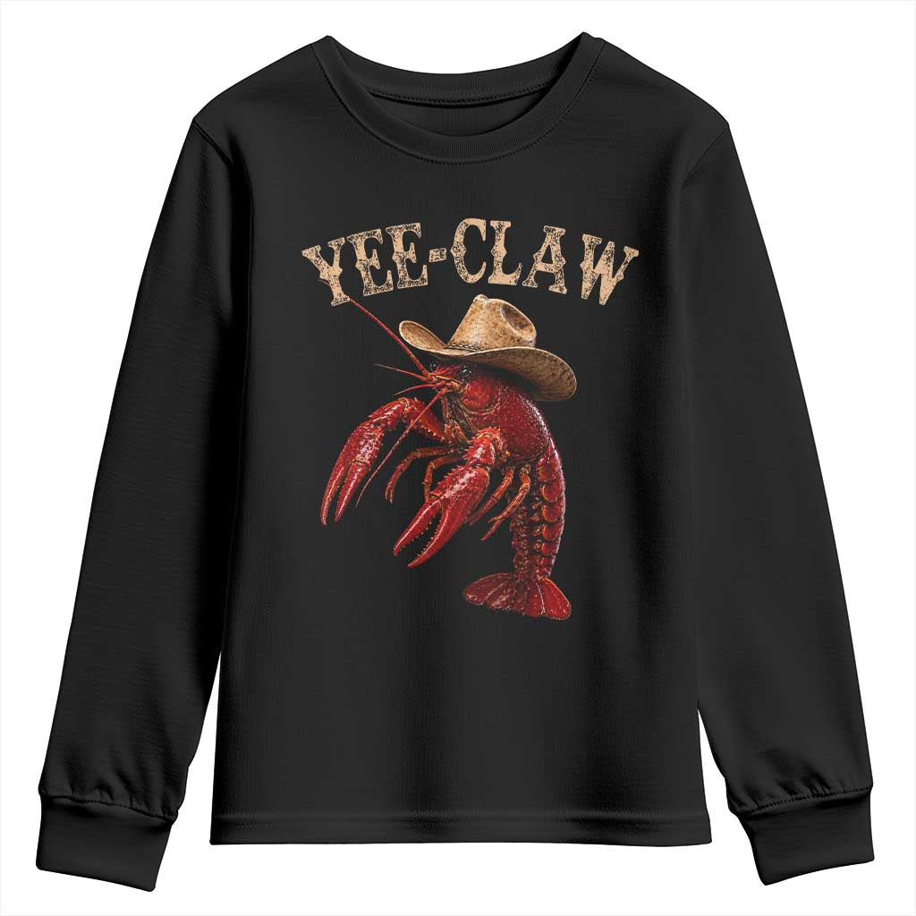 Funny Cowboy Crawfish Youth Sweatshirt Yee Claw Funny Crawfish Cajun Seafood Festival