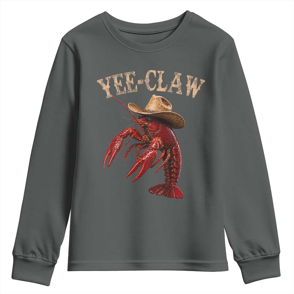 Funny Cowboy Crawfish Youth Sweatshirt Yee Claw Funny Crawfish Cajun Seafood Festival