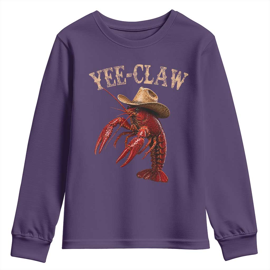 Funny Cowboy Crawfish Youth Sweatshirt Yee Claw Funny Crawfish Cajun Seafood Festival