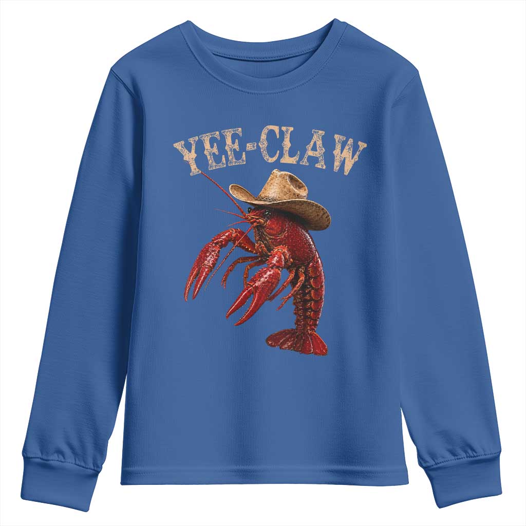 Funny Cowboy Crawfish Youth Sweatshirt Yee Claw Funny Crawfish Cajun Seafood Festival