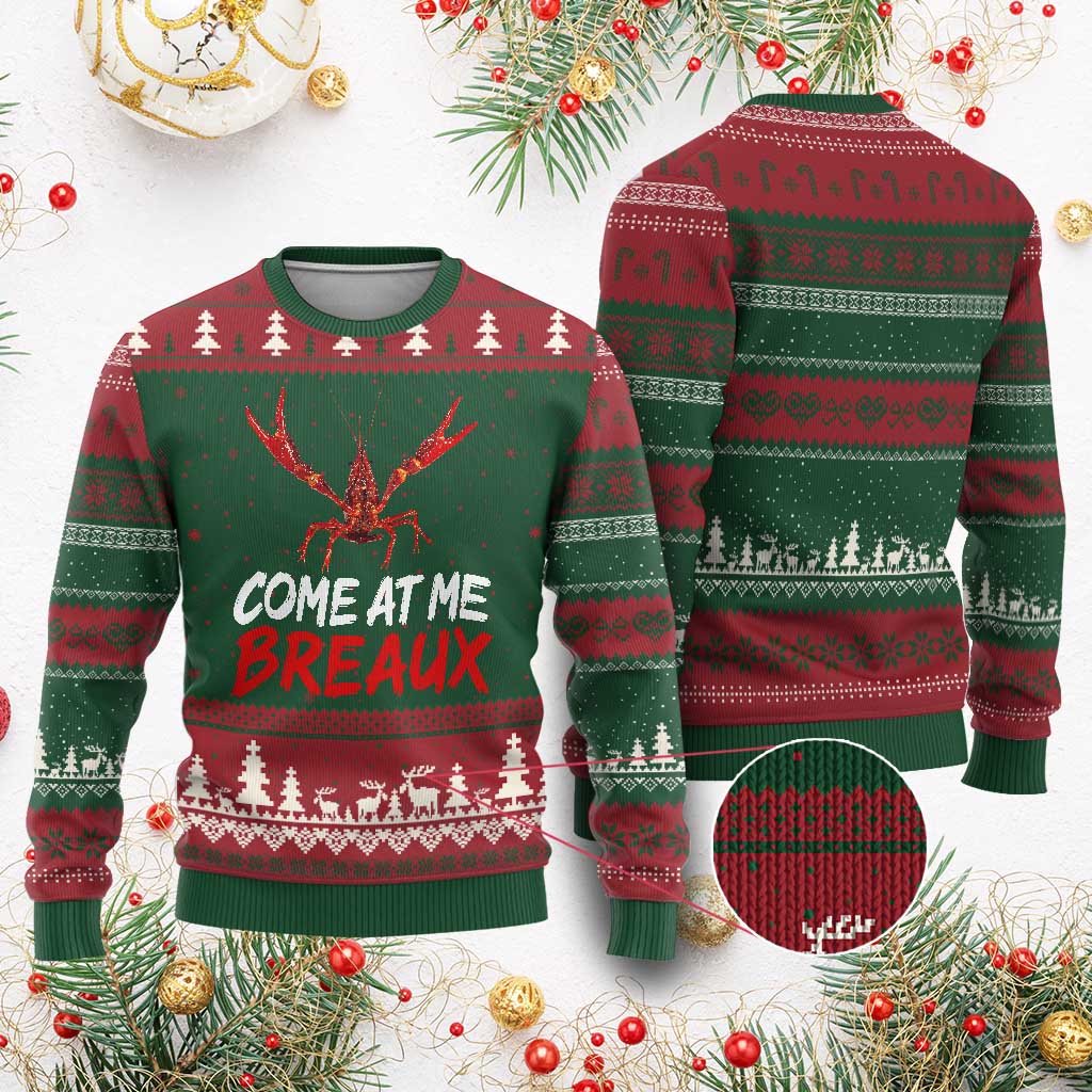 Funny Crawfish Ugly Christmas Sweater Come At Me Breaux Cajun Seafood Festival