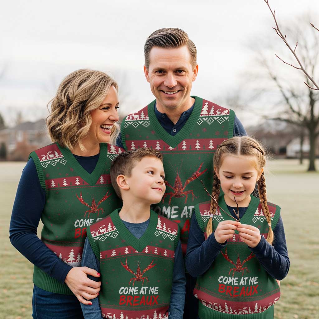 Funny Crawfish V-Neck Knit Sweater Vest Come At Me Breaux Cajun Seafood Festival
