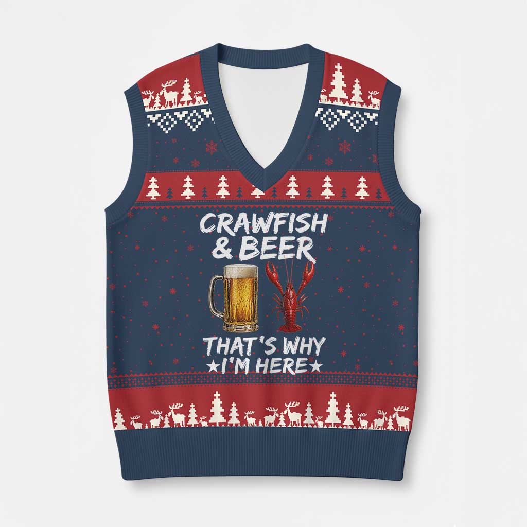 Crawfish Beer Lovers V-Neck Knit Sweater Vest Funny Crawfish Cajun Seafood Festival Daddy Crawfish