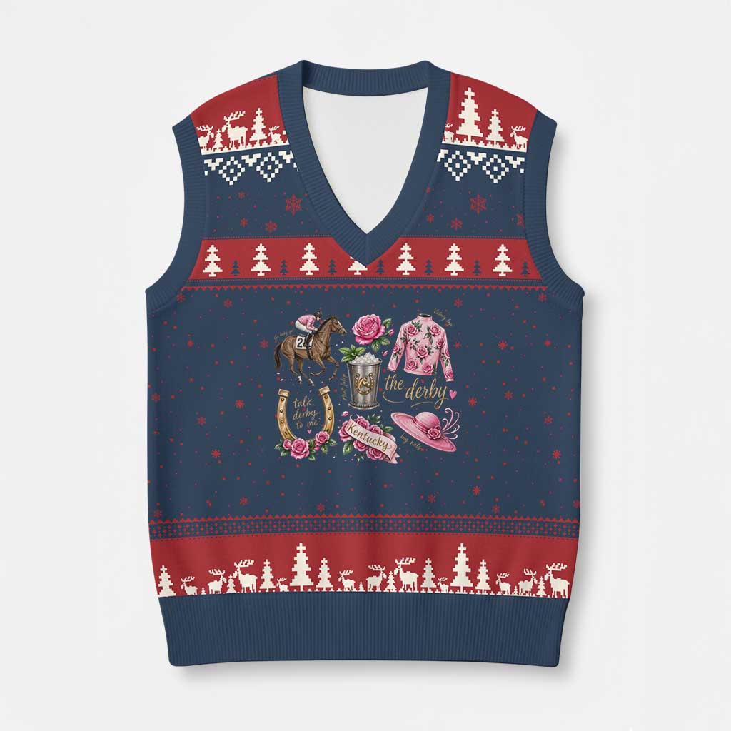 Horse Racing Derby Day V-Neck Knit Sweater Vest Doodles Funny Silks Jockey