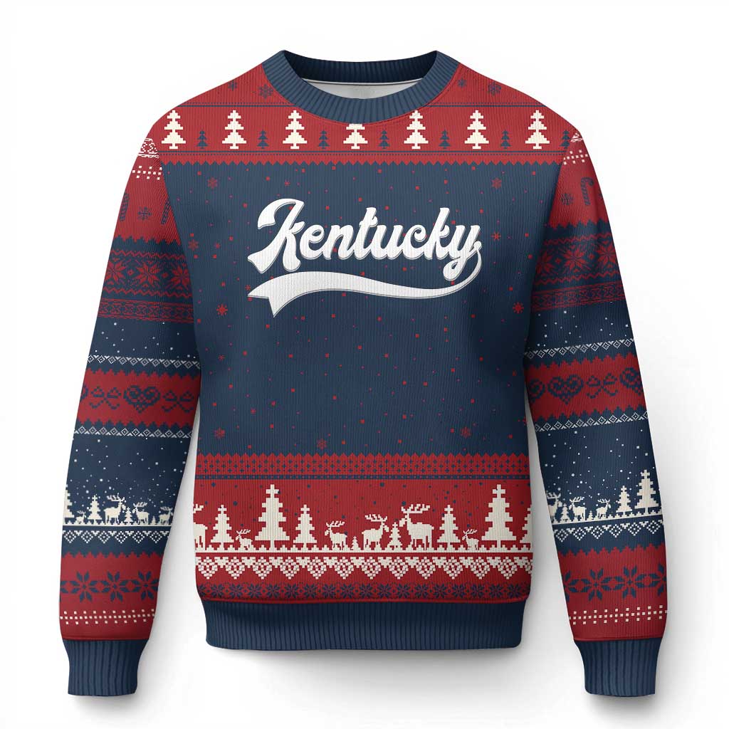Vintage Kentucky Ugly Christmas Sweater Varsity Script Retro Sports Jersey Style