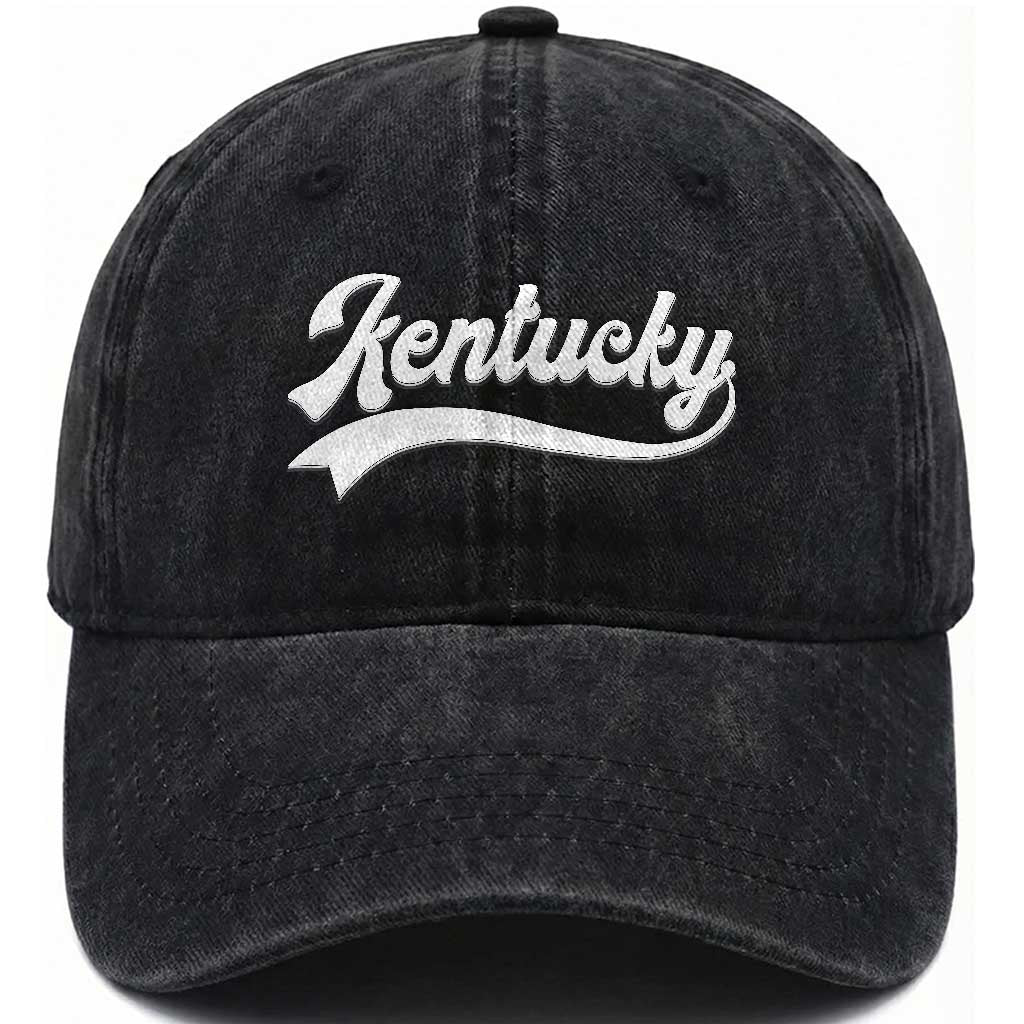Vintage Kentucky Washed Cotton Baseball Cap Varsity Script Retro Sports Jersey Style