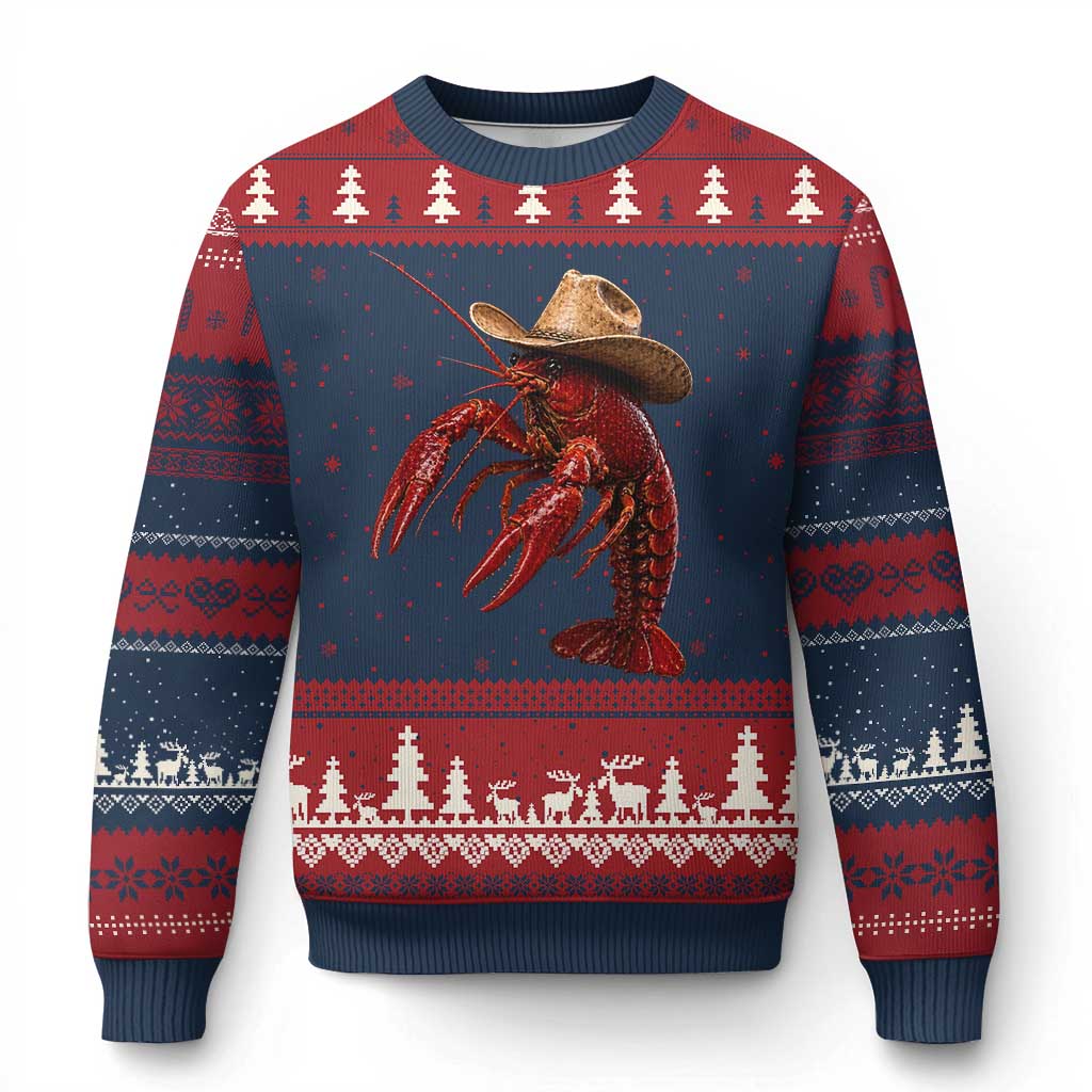 Cowboy Crawfish Ugly Christmas Sweater Yeeclaw Western Country Seafood Lobster Cajun Lovers