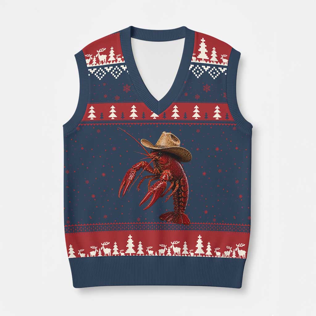 Cowboy Crawfish V-Neck Knit Sweater Vest Yeeclaw Western Country Seafood Lobster Cajun Lovers
