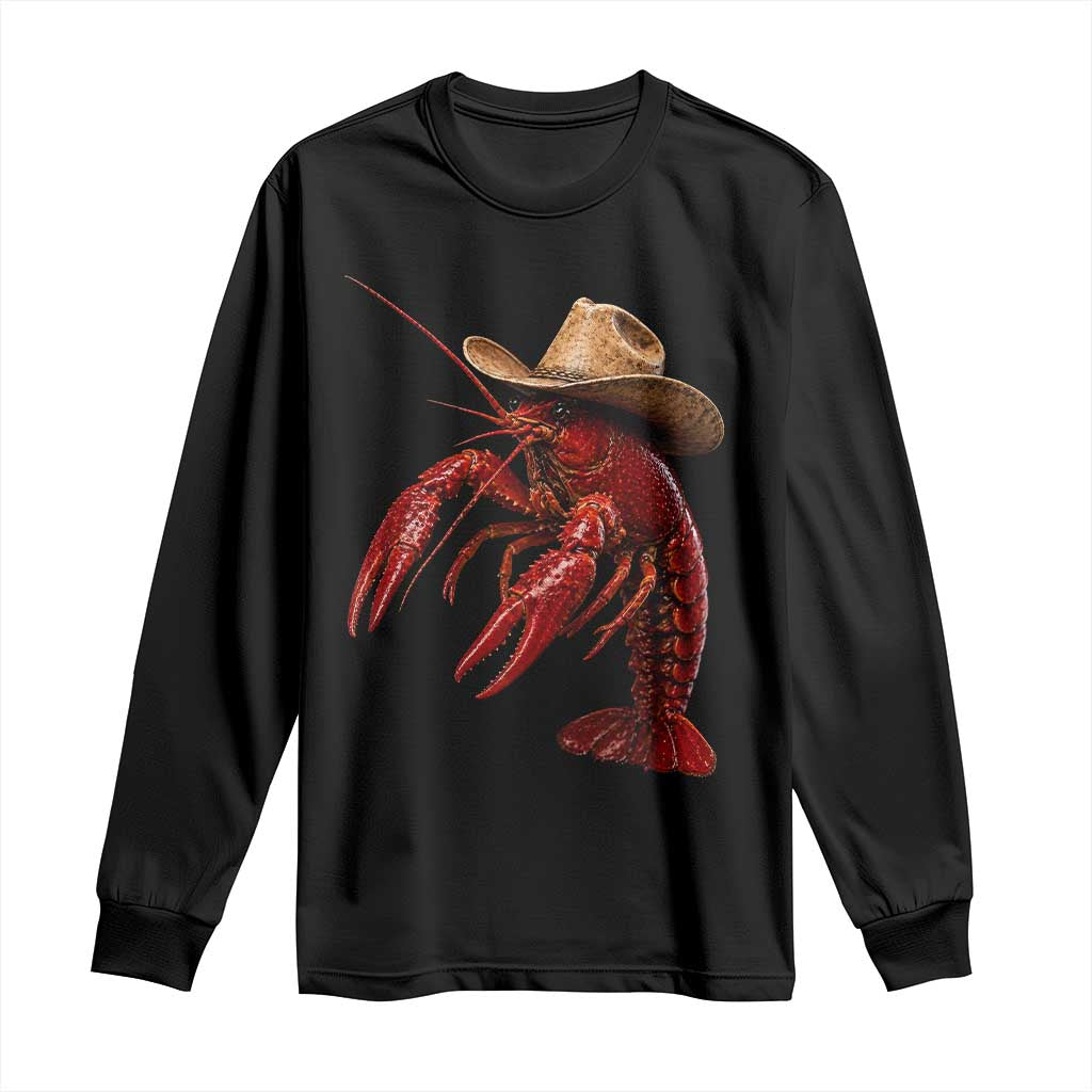 Cowboy Crawfish Long Sleeve Shirt Yeeclaw Western Country Seafood Lobster Cajun Lovers
