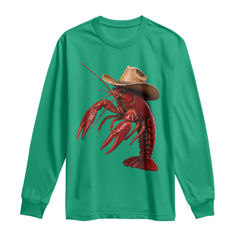 Cowboy Crawfish Long Sleeve Shirt Yeeclaw Western Country Seafood Lobster Cajun Lovers