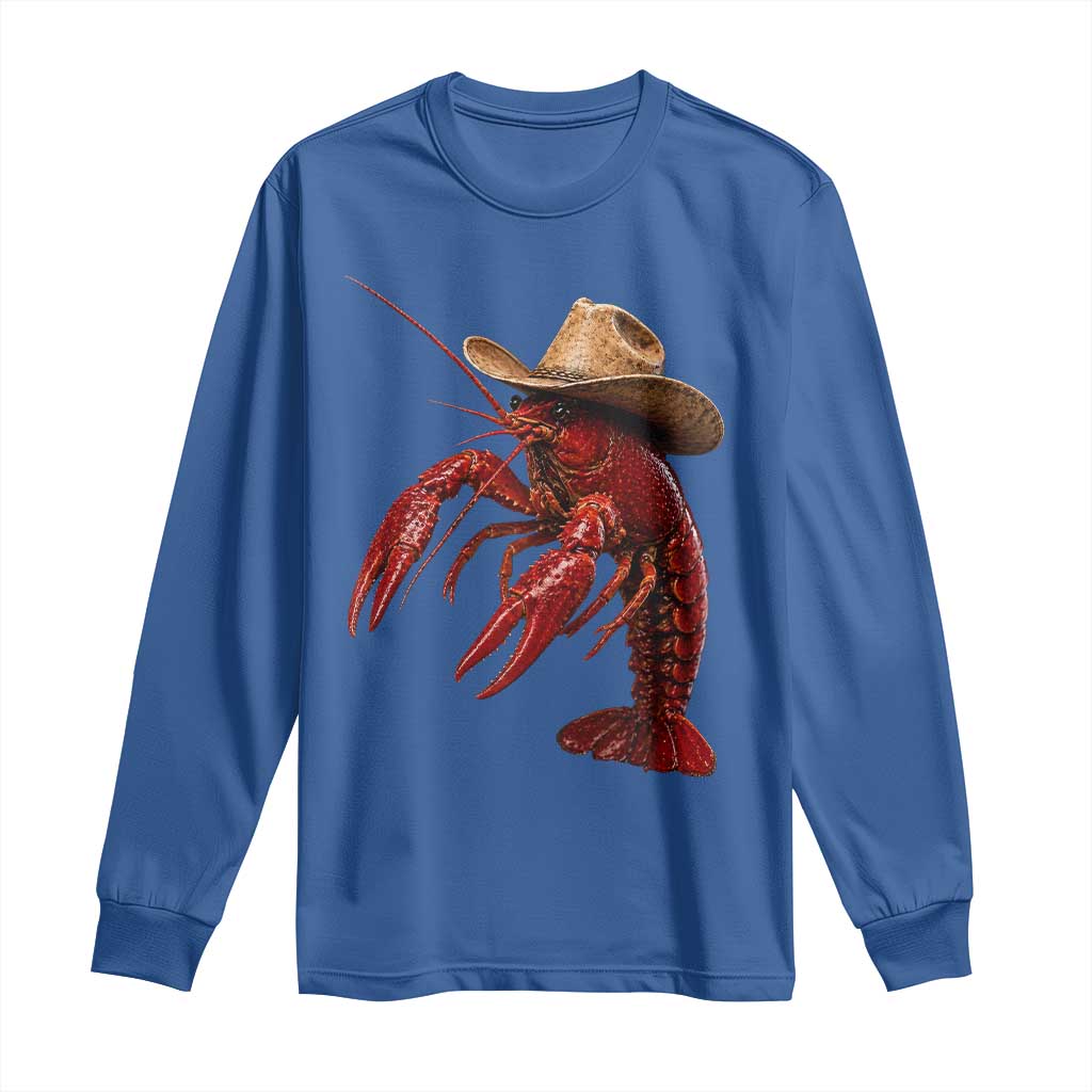 Cowboy Crawfish Long Sleeve Shirt Yeeclaw Western Country Seafood Lobster Cajun Lovers