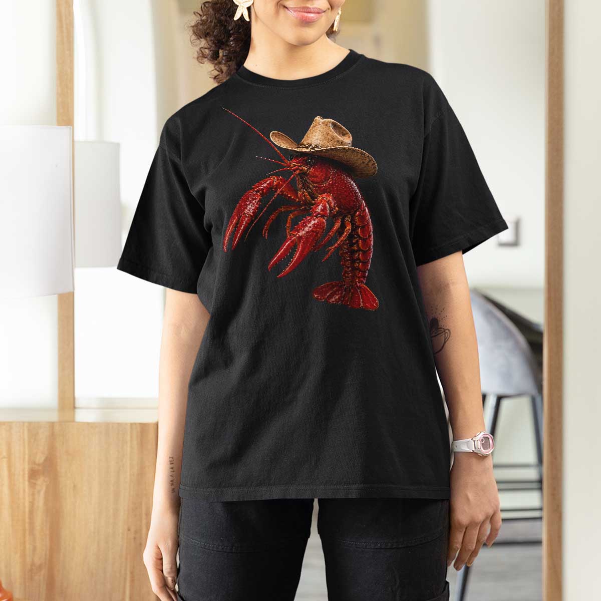 Cowboy Crawfish T Shirt For Women Yeeclaw Western Country Seafood Lobster Cajun Lovers