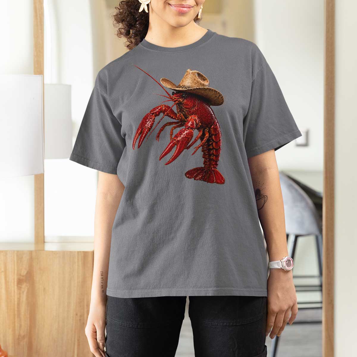 Cowboy Crawfish T Shirt For Women Yeeclaw Western Country Seafood Lobster Cajun Lovers