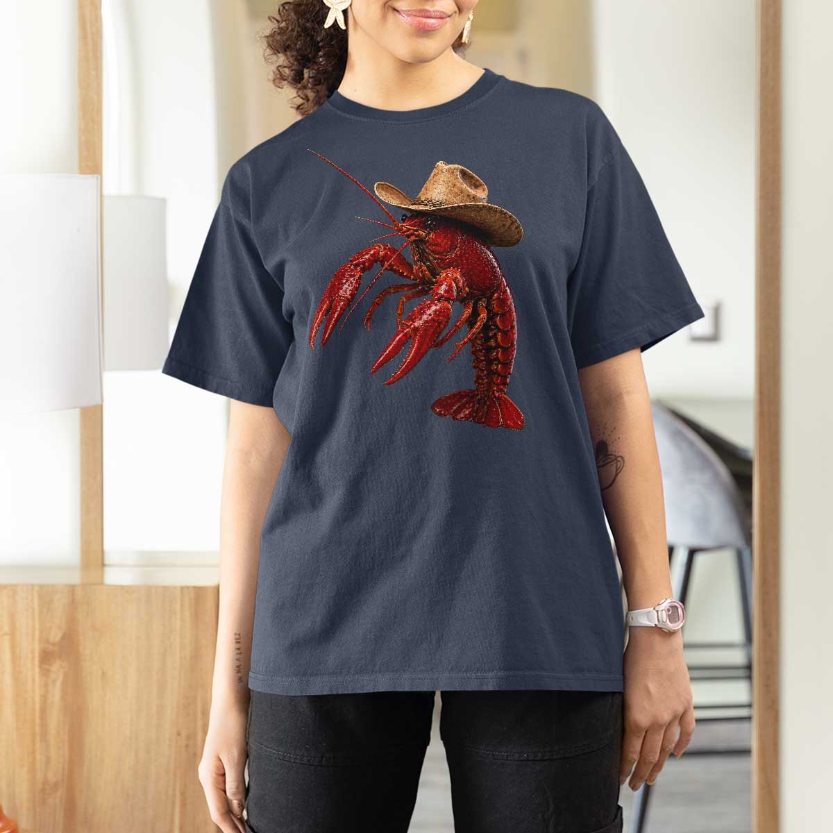 Cowboy Crawfish T Shirt For Women Yeeclaw Western Country Seafood Lobster Cajun Lovers