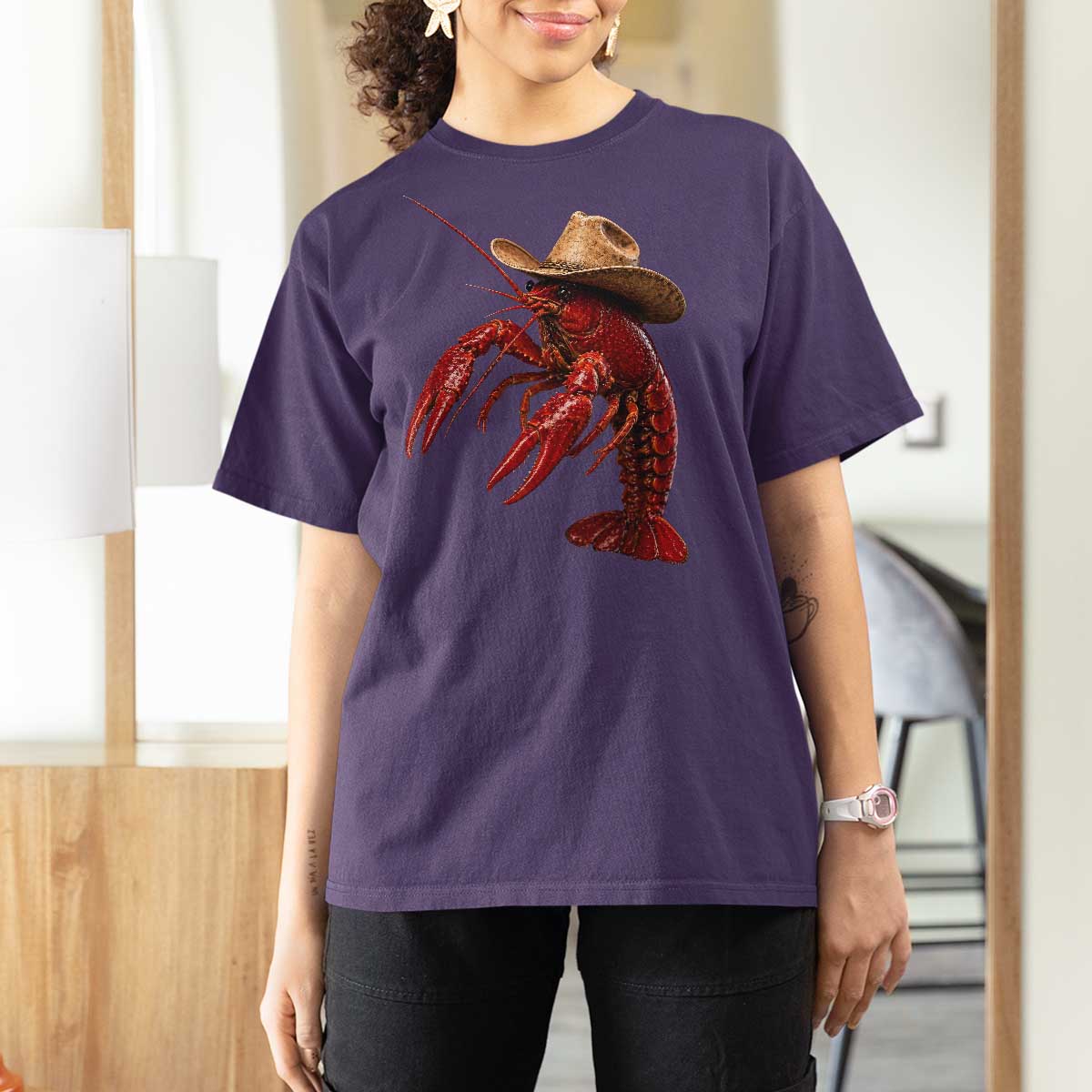 Cowboy Crawfish T Shirt For Women Yeeclaw Western Country Seafood Lobster Cajun Lovers