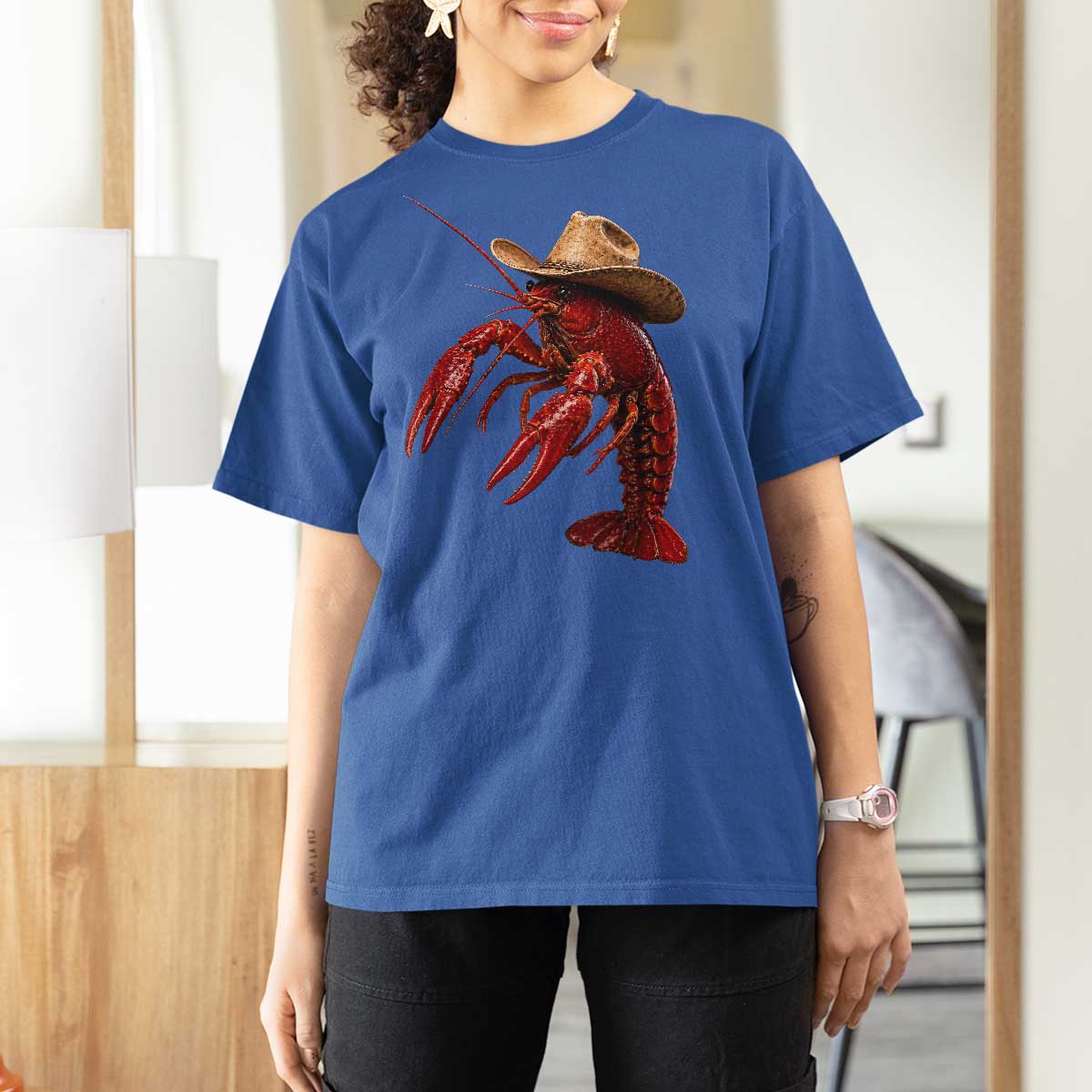 Cowboy Crawfish T Shirt For Women Yeeclaw Western Country Seafood Lobster Cajun Lovers