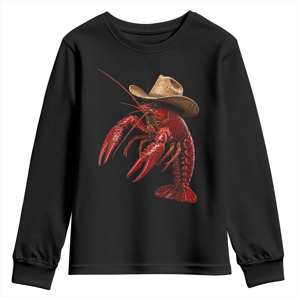 Cowboy Crawfish Youth Sweatshirt Yeeclaw Western Country Seafood Lobster Cajun Lovers